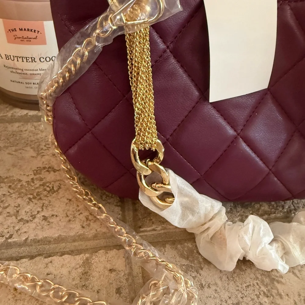 Very nice and high end look Going out Plum quilted shoulder bag with chain - Picture 7 of 9